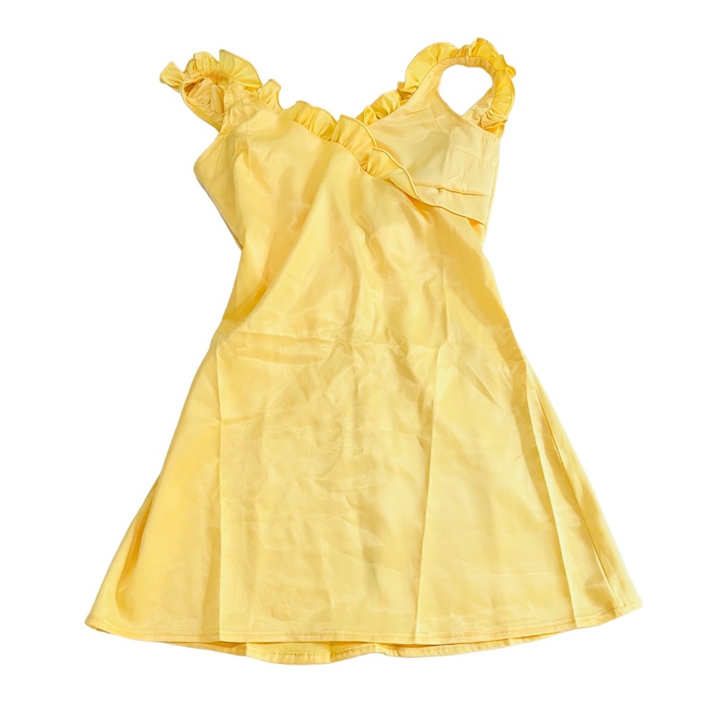 Mini Yellow Dress XS Satin Ruffle Unbranded